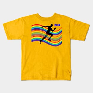 Silhouette sprint on rainbow Kids T-Shirt